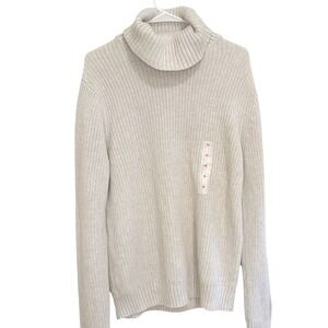 Cozy‎ Knit Turtleneck Sweater Ribbed Oversized Pullover Neutral Medium